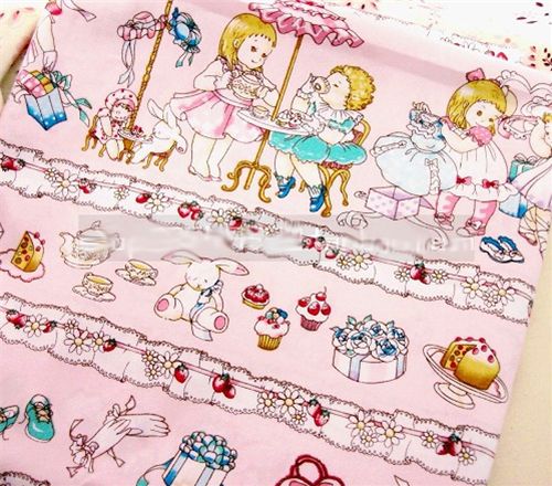 pink doll fabric pink doll fabric Puppen Stoff strawberry Erdbeeren flower Blumen