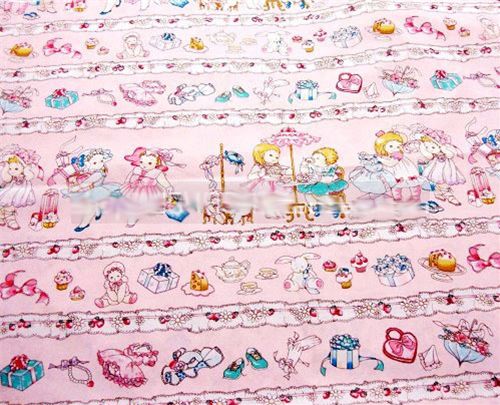 pink doll fabric pink doll fabric Puppen Stoff strawberry Erdbeeren flower Blumen