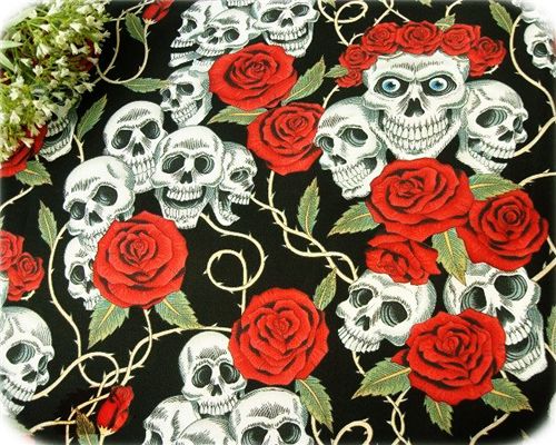 skull fabric bones crossbones Totenkopf Stoff Totenk�pfe emo Rockabilly