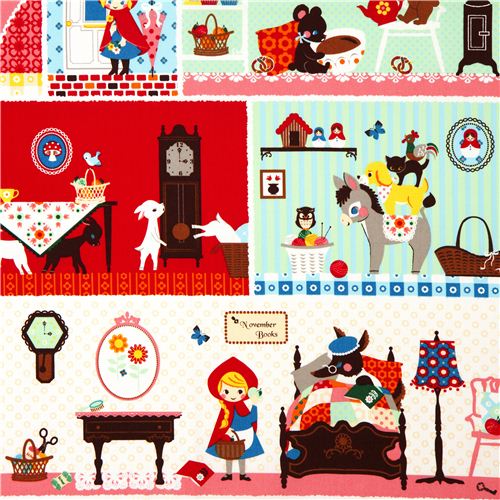 fairy tale oxford fabric with house & characters Kokka 1