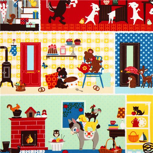 fairy tale oxford fabric with house & characters Kokka 2