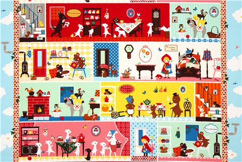 fairy tale oxford fabric with house & characters Kokka 3