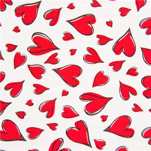 falling red hearts cotton USA fabric with white background Fabric