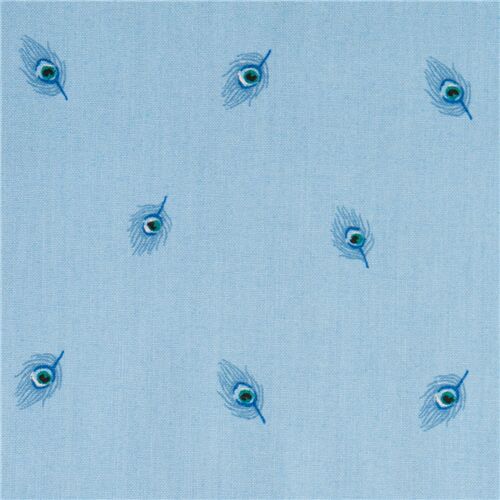 Mini Tumbling Java Feather on Light Blue Fabric