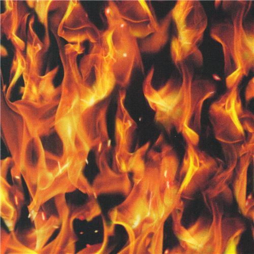 Schwarzer Stoff mit orange Flammen von Robert Kaufman Stoff