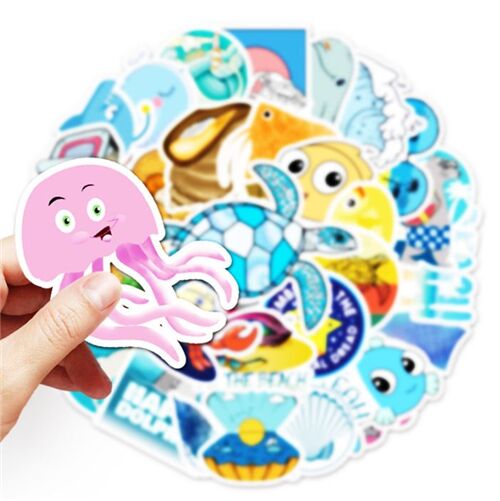 Fische 50 einzigartige Designs coole Oceanlife-Figuren gestanzte Aufkleberpackung Delphin 3