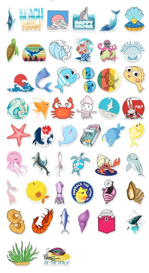 Fische 50 einzigartige Designs coole Oceanlife-Figuren gestanzte Aufkleberpackung Delphin 4