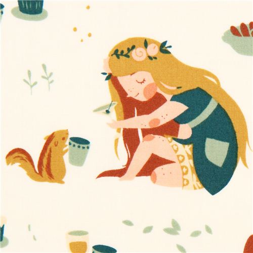 forest animals girl picnic organic fabric birch Fort Firefly Fabric