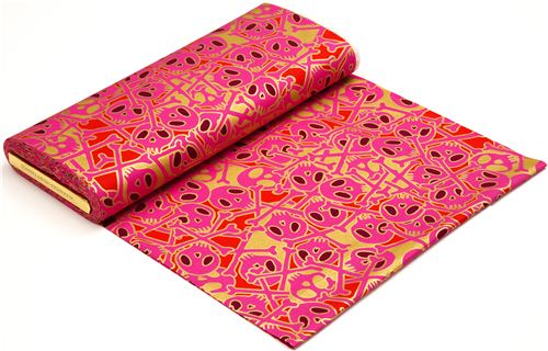 fuchsia Alexander Henry fabric skulls with gold 3