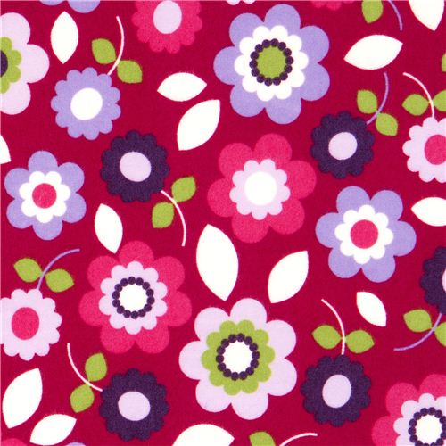 fuchsia Flanellstoff bunte Blumen von Robert Kaufman Stoff