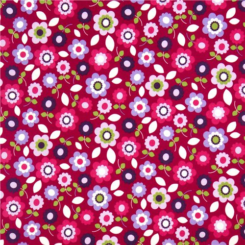 fuchsia Flanellstoff bunte Blumen von Robert Kaufman 2