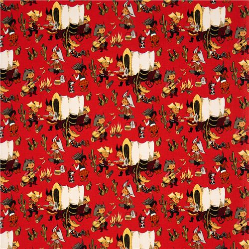 funny Michael Miller vintage fabric cowboy chuckwagon 2
