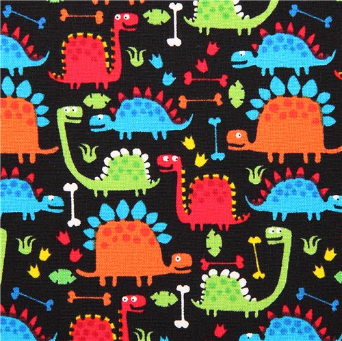 Tissu Timeless Treasures rigolo noir, mini dinosaures Tissu