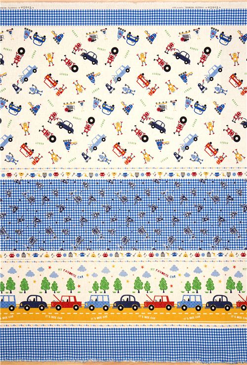 funny canvas fabric for boys robot car de Kokka 2