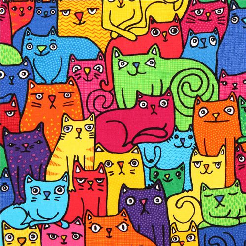 Tissu Timeless Treasures avec des chats multicolores rigolos Tissu