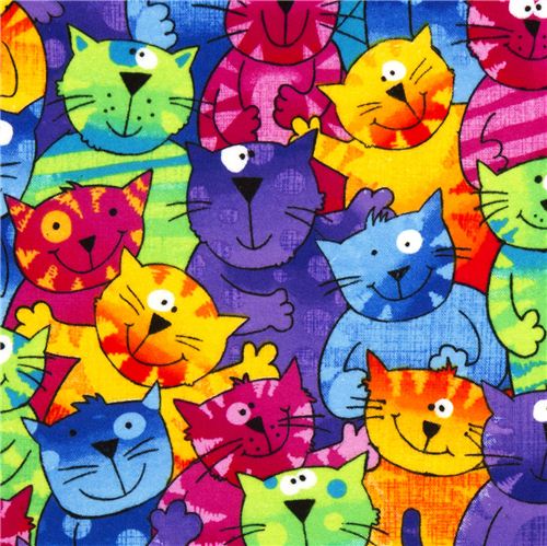 funny colourful cats flannel fabric Timeless Treasures USA 1
