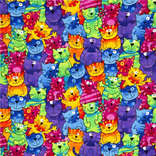 funny colourful cats flannel fabric Timeless Treasures USA 2