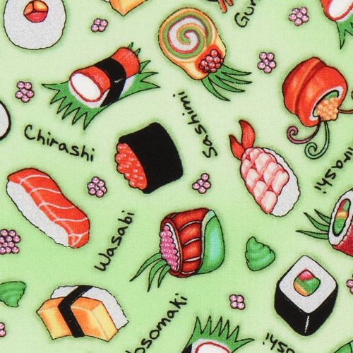 funny green sushi fabric wasabi Robert Kaufman 1