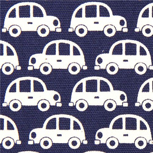 funny white cars fabric for boys Kokka Japan 1