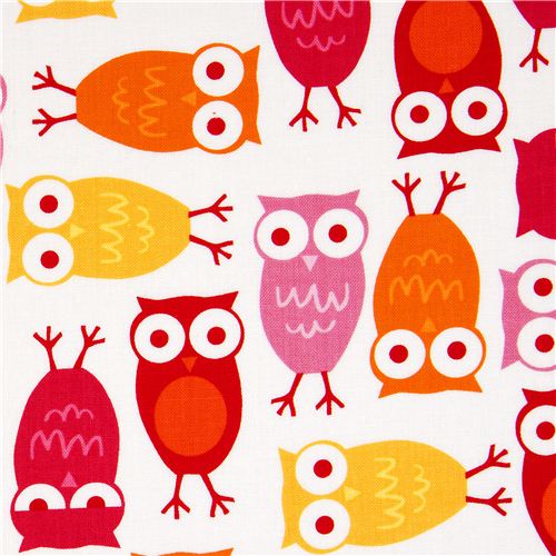 funny white owls fabric Robert Kaufman kawaii 1