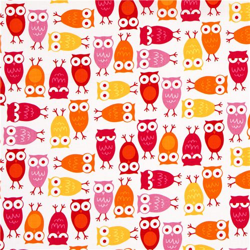 funny white owls fabric Robert Kaufman kawaii 2