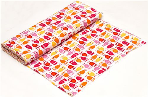 funny white owls fabric Robert Kaufman kawaii 3
