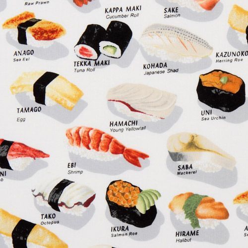 Chopsticks Please Sushi Names Fabric