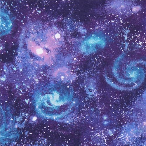 Blauer und lila Baumwollstoff mit Galaxien von Robert Kaufman Stoff