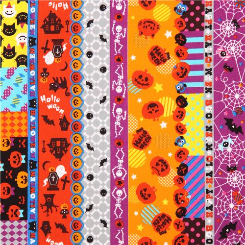 ghost pumpkin cat stripe Cosmo Halloween fabric Fabric