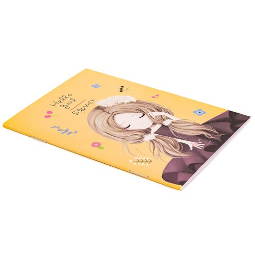 Carnet B5 jaune avec une fillette avec un chapeau de fleurs 2