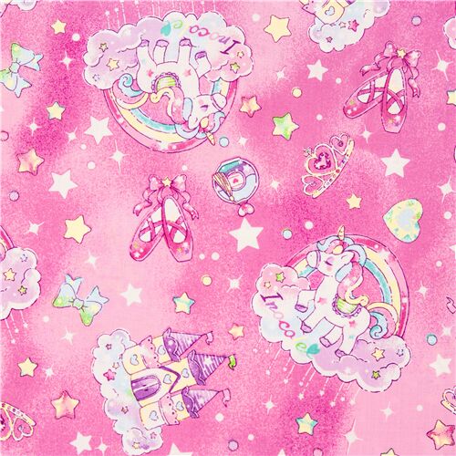 tessuto rosa dal Giappone cotone ballerine stelle unicorni nuvole brillantini Tessuto