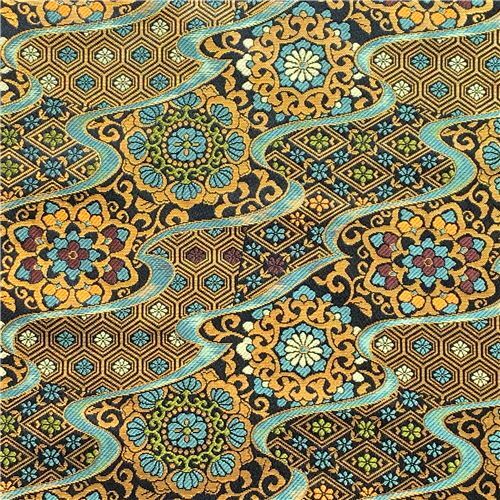 gold flower ornament brocade kimono fabric from Japan Fabric