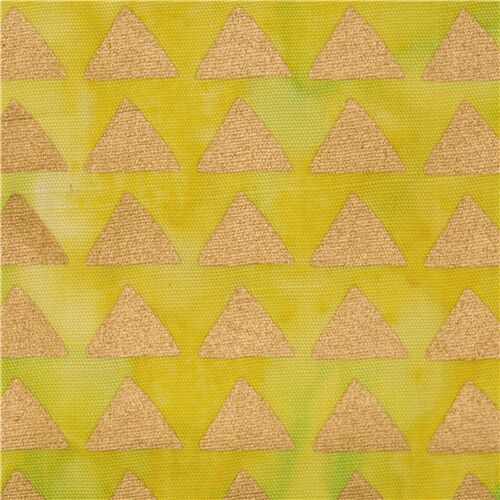 Batik Tie Dye Metalic Gold Triangles Yellow Green Fabric