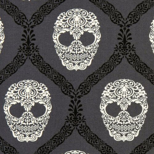 gray Michael Miller fabric skulls Skull Damask 1