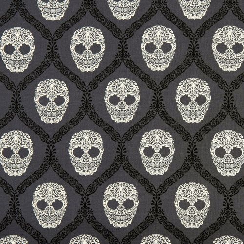 gray Michael Miller fabric skulls Skull Damask 2