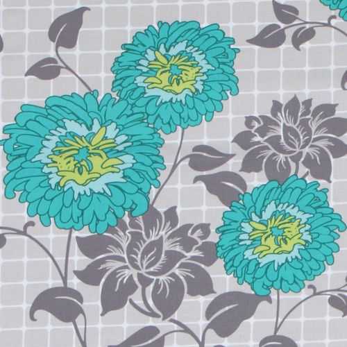 gray Michael Miller fabric turquoise flowers Dahlia Lam 1