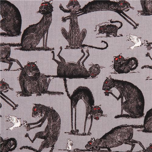 Tela gris con gatos negros The Odditys de Elizabeth's Studio EE. UU. Tela