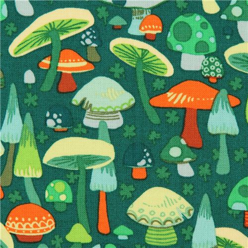 Tessuto verde con funghi Alexander Henry O'Mushroom Tessuto