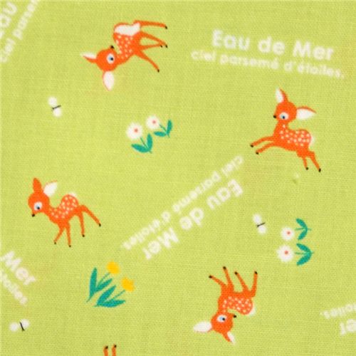 green Bambi deer Japanese Kokka Fabric Eau de Mer 1