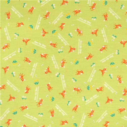 green Bambi deer Japanese Kokka Fabric Eau de Mer 3