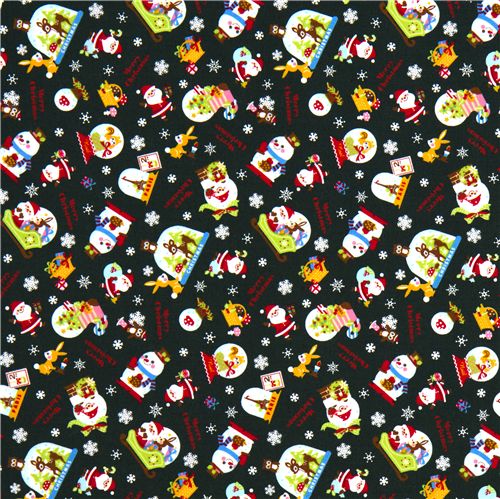 green Christmas fabric Santa Claus animals snowflakes 2