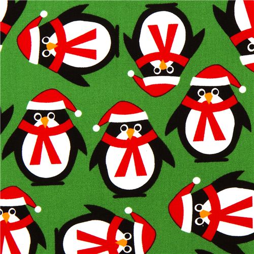 green Christmas fabric with penguins par Robert Kaufman 1
