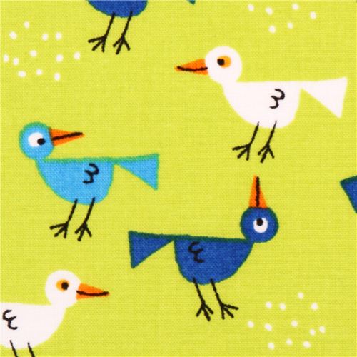 green Cloud 9 bird animal organic fabric Happy Drawing Too Fabric