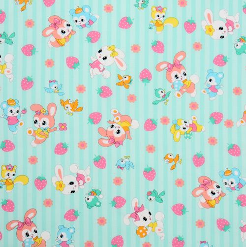 green Easter fabric bunny bears birds strawberry 2