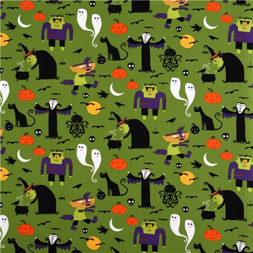 green Halloween fabric witch Frankenstein Dracula 2