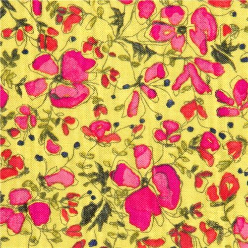 green Michael Miller fabric pink flowers by Laura Gunn 1
