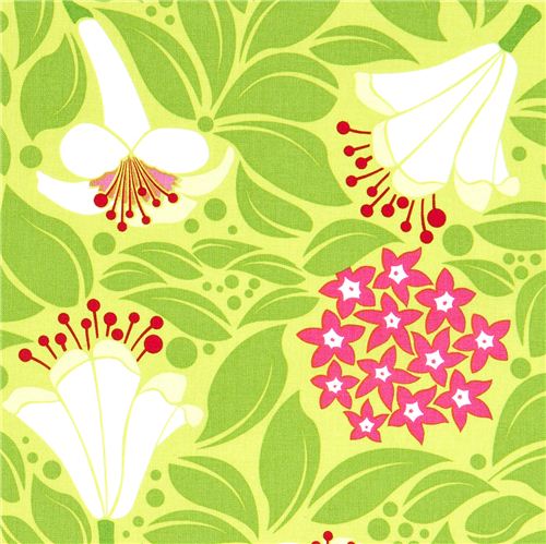 green Michael Miller fabric with flowers by Patty Young 1