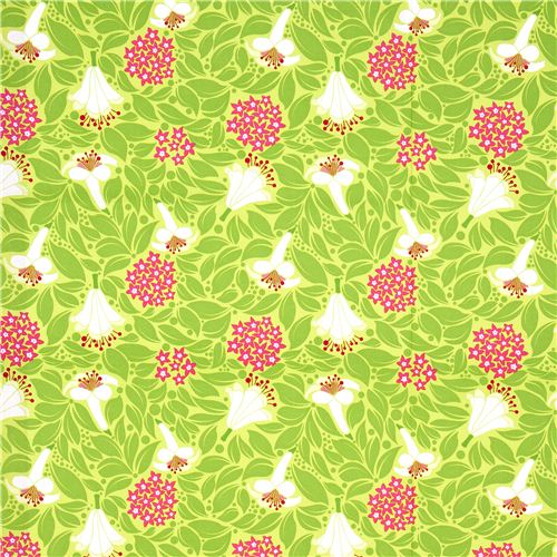 green Michael Miller fabric with flowers by Patty Young 2