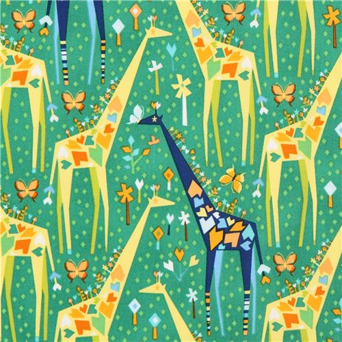 green Origami giraffe animal fabric Michael Miller Stand Tall Fabric