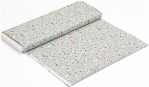 Stoffrest 44 cm - Minzegr�ner Stoff mit Retro-Rosen von Quilt Gate 6